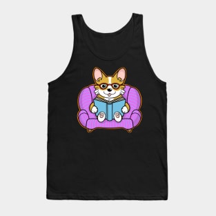 Cute Corgi Reading Book Tank Top